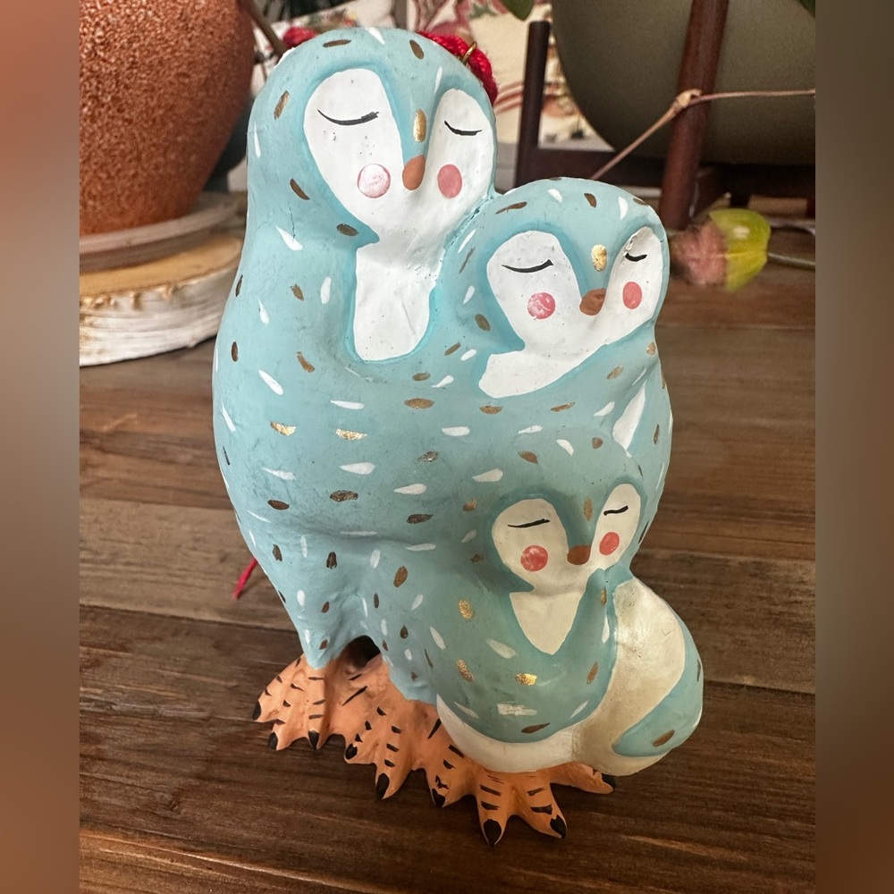Anthropologie Blue Owl Family Sculpture